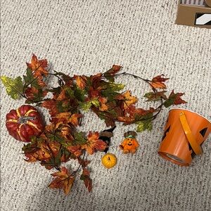 Autumn Leaf Garland with Pumpkin Decor